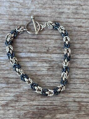 Sterling Silver Byzantine Bracelet 925 Oxidized Toggle Clasp 7” 20.19g